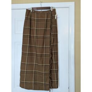 Vintage Breeches 100% Wool Tartan Plaid Wrap Skirt- Size 12- Brown Made In USA